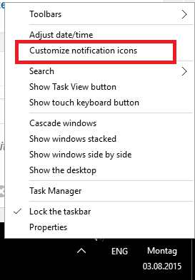 Context Menu Clock Windows 10