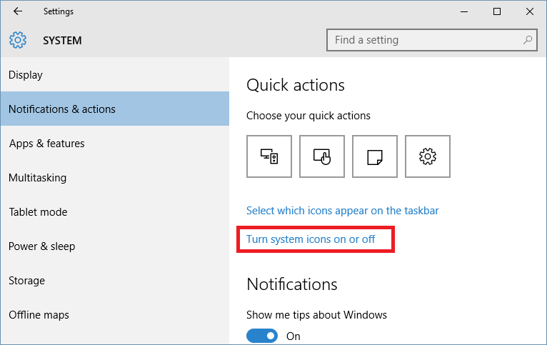 Notifications Settings Windows 10
